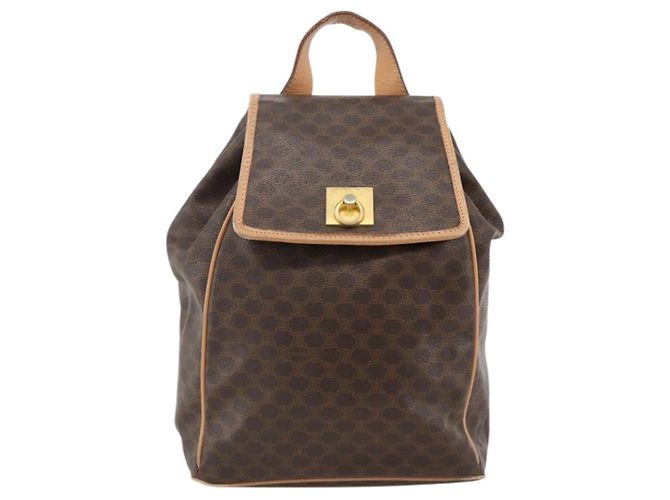 Céline Celine Vintage Drawstring Flap Macadam Coated Canvas Brown