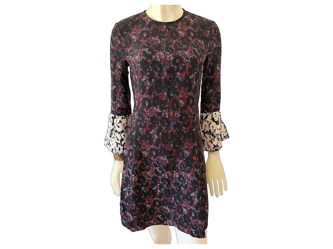 Derek Lam 10 Crosby Seidenkleid mit abstraktem Print Schwarz Weiß Rot Dunkelblau
