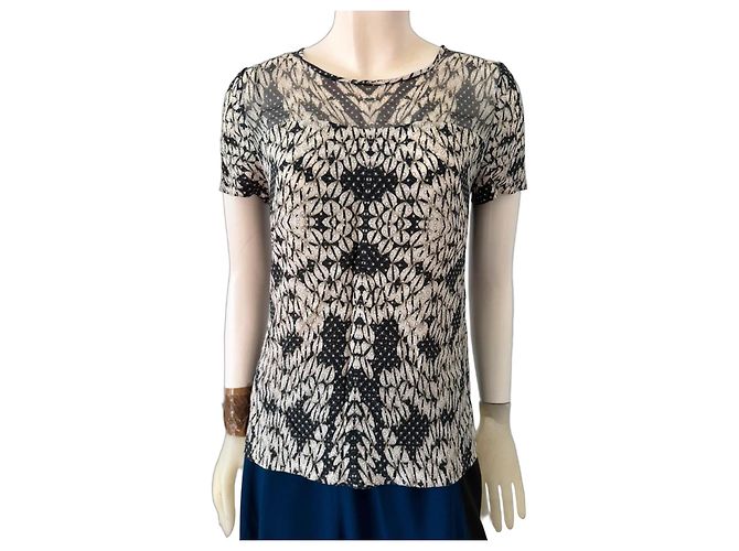 Diane von Furstenberg Patterned Silk Blend Top Black White 