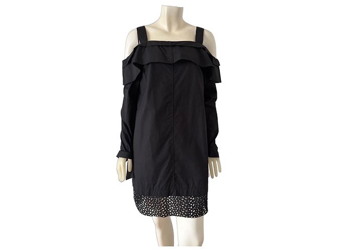 Proenza Schouler Vestido Algodón Negro Cold Shoulder