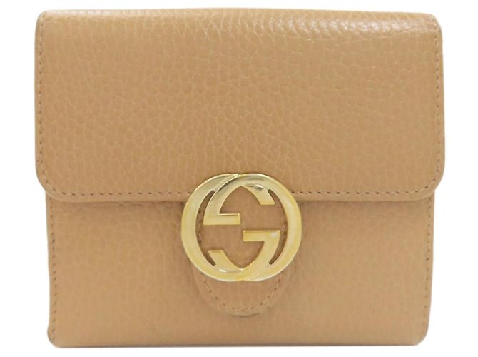 Cartera de cuero marrón de doble pliegue Gucci Castaño