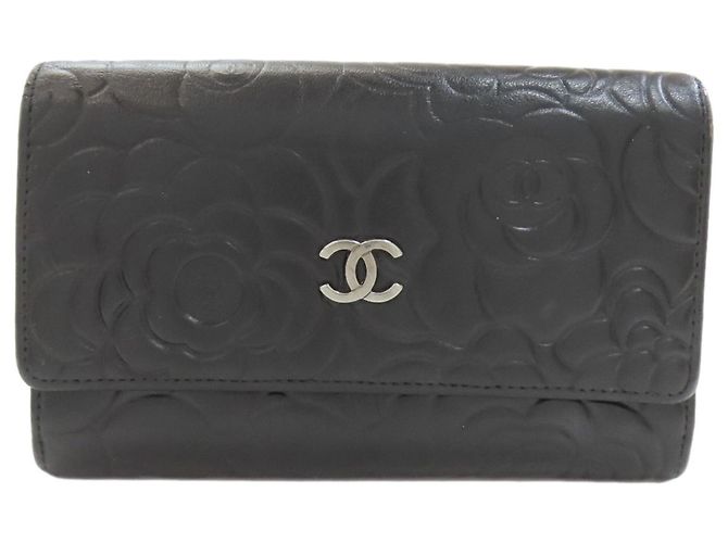 Chanel Camellia Long Wallet Black