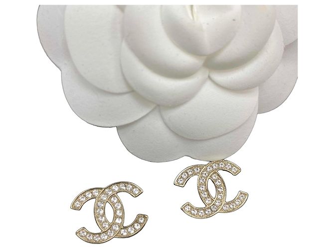 Orecchini Chanel CC Strass Oro D'oro 