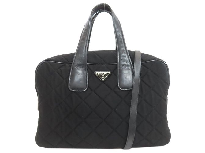 Bolsa 2-Way acolchoada Prada em lona de algodão preta Preto