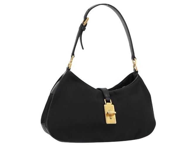 PRADA Accessory Pouch Nylon Black Gold Auth 171277 Golden