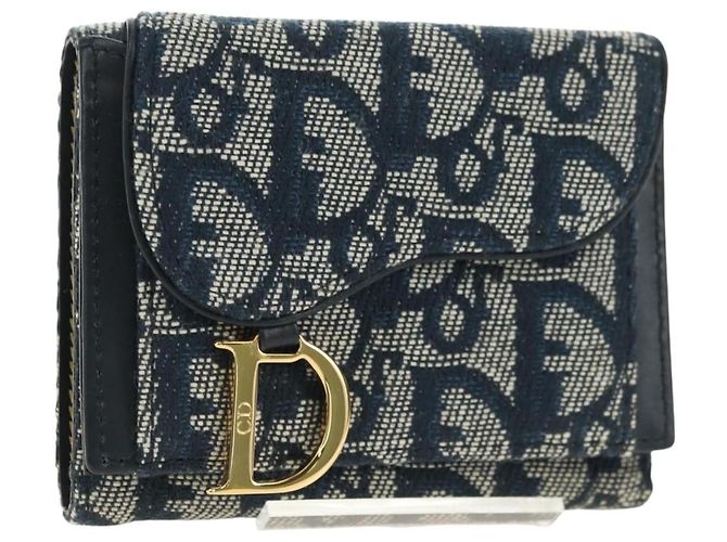 Cartera tríptico Christian Dior Trotter Canvas Saddle Navy Gold Auth 181569V Dorado Azul marino