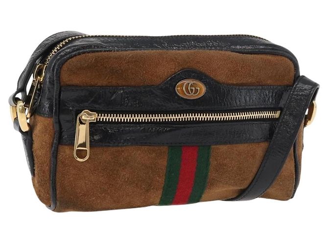 Borsa a tracolla GUCCI Web Sherry Line in scamosciato marrone e oro 573321 Auth 181861 D'oro