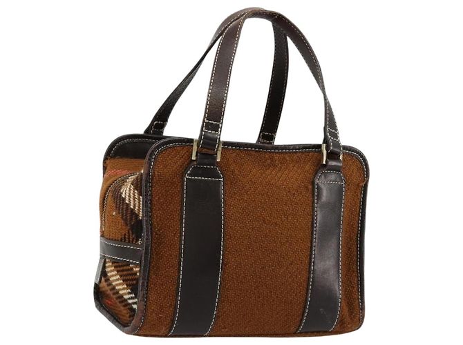 Bolsa de mão BURBERRY Nova Check Blue Label em lã marrom e dourado Auth 181585