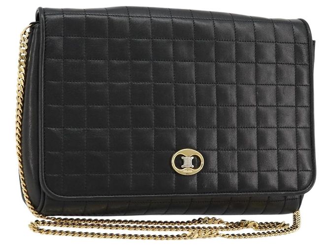 Céline Bolsa de Alça de Corrente CELINE em Couro Preto e Ouro Auth 182421V Dourado