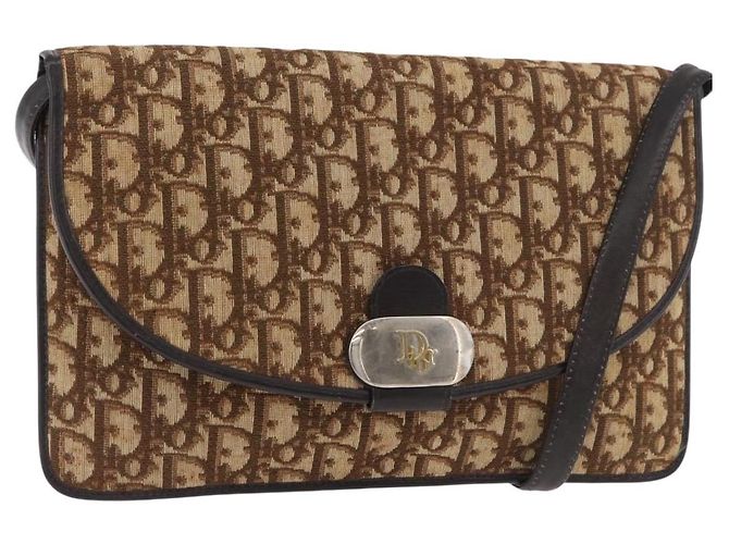 Borsa a tracolla Christian Dior Trotter Canvas Beige Oro Auth 182812 D'oro