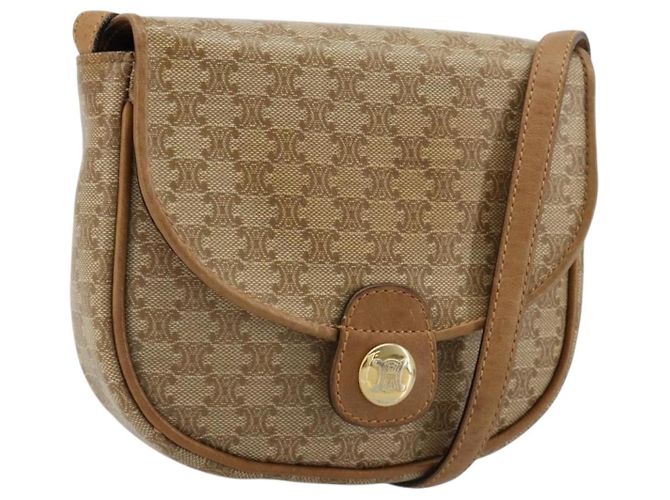 Céline Bolsa de Ombro CELINE Macadam Canvas PVC Couro Bege Ouro Auth BA13205 Dourado