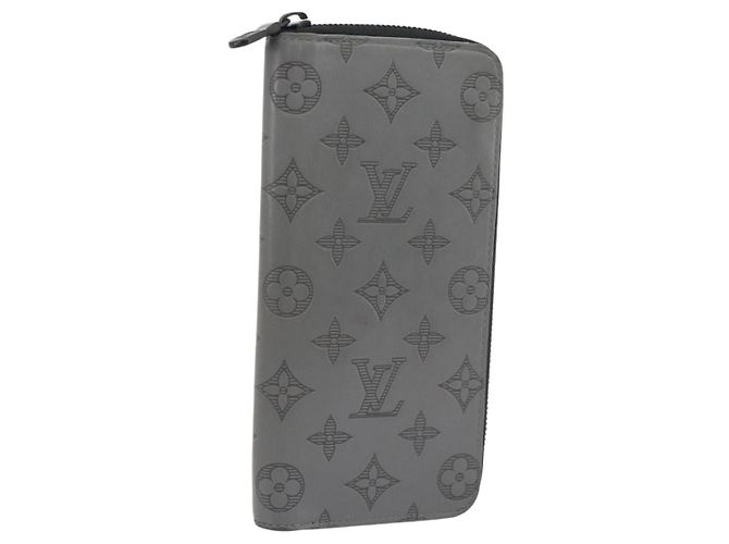 LOUIS VUITTON Monogram Shadow Zippy Wallet Vertical Gray M81384 LV Auth 181734A Brown