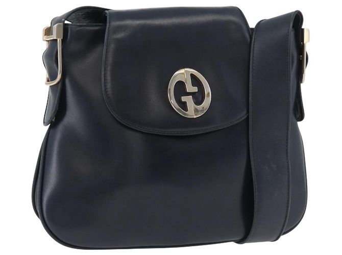GUCCI Schultertasche aus Leder Marineblau Gold Auth 181580 Golden