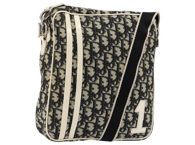 Borsa a tracolla Christian Dior Trotter Canvas PVC Nero Argento Auth 180010