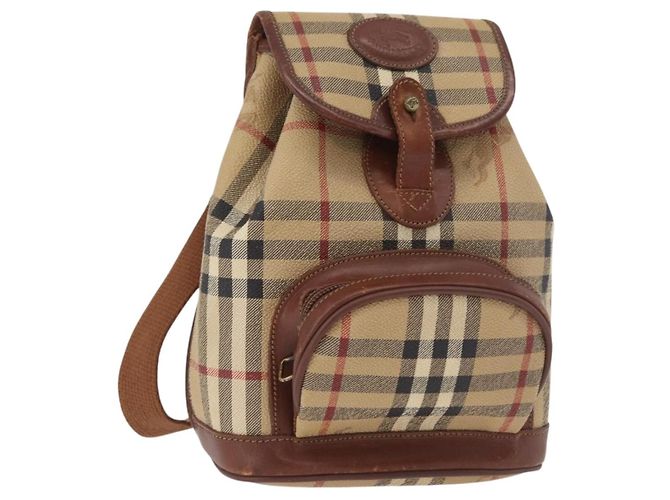 Mochila Burberrys Nova Check PVC Beige Oro Auth BA13204 Dorado