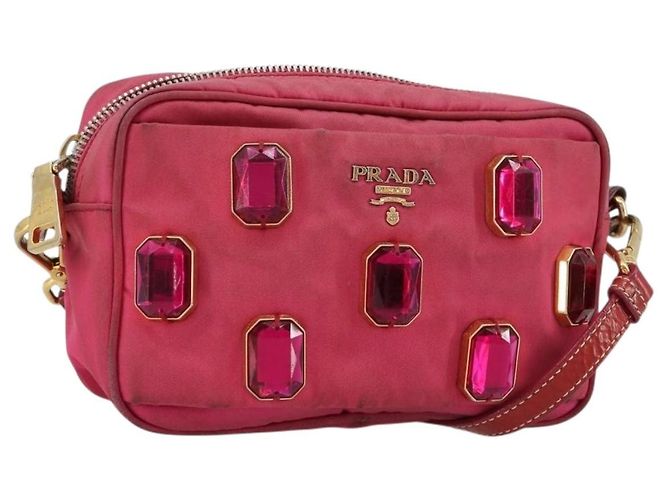Borsa a Spalla PRADA Nylon Rosa Oro Auth 181758 D'oro