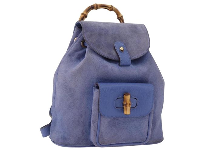 GUCCI Bamboo Backpack Suede Blue 003 8030 3444 Auth ki6661A