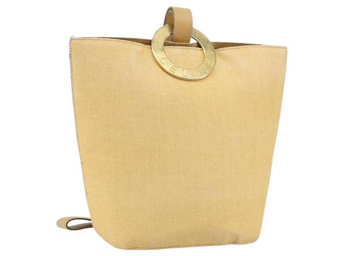 Céline Borsa a tracolla CELINE Circle Canvas Yellow Gold Auth 181797A D'oro Giallo