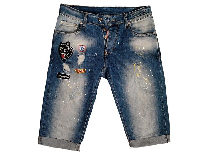 Dsquared2 Short jeans azul com patches