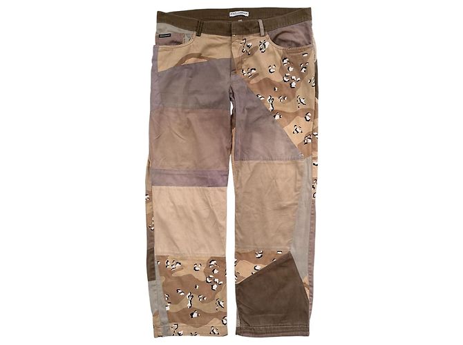 Dolce & Gabbana Patchwork Camouflage Cotton Pants Brown Beige Grey Dark green