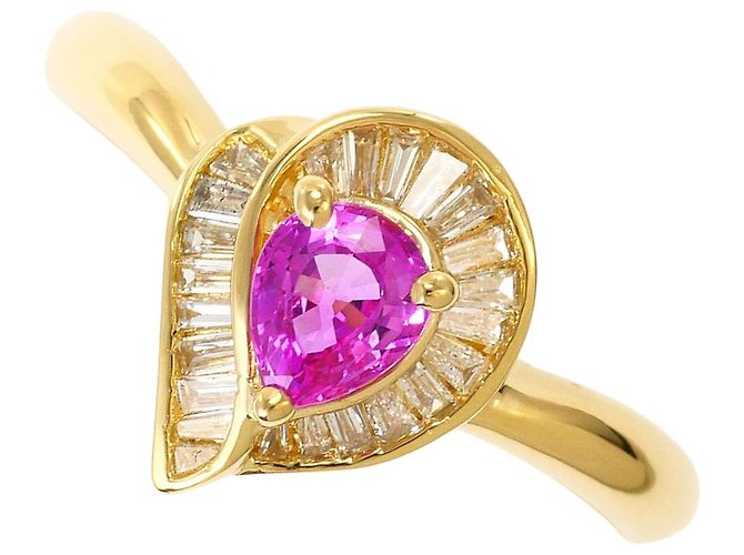 Autre Marque Bague anneau en or jaune 18K avec saphir rose et diamant Doré