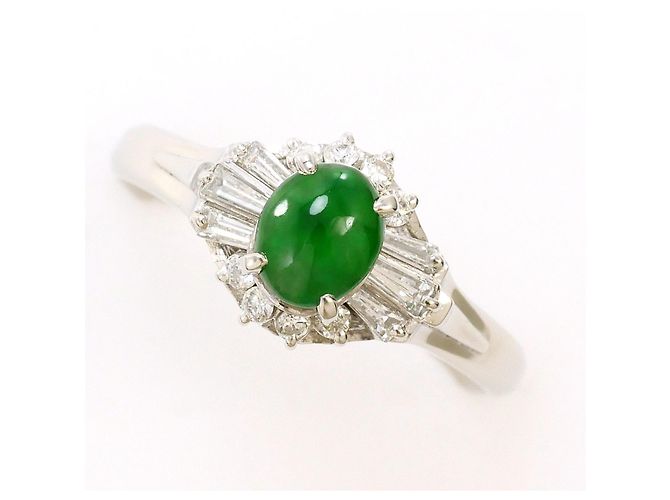 Autre Marque Platin-Ring mit Diamant und Jadeit 