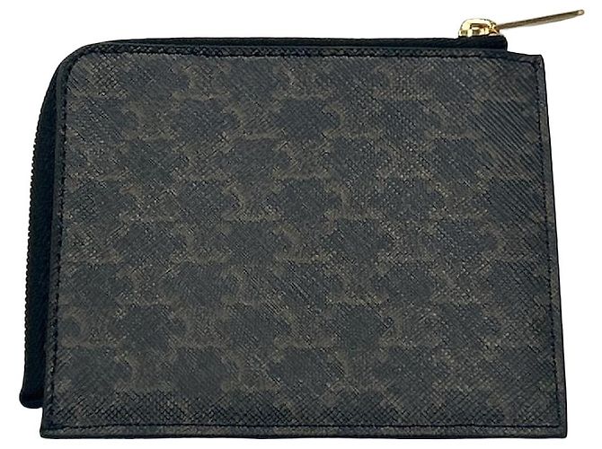 Céline Celine Triomphe Zip Around Wallet Leather Compact Brown