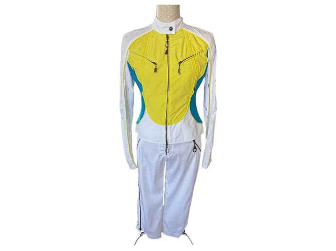 SET VINTAGE BIKER VERSACE JEANS COUTURE Bianco Blu Giallo