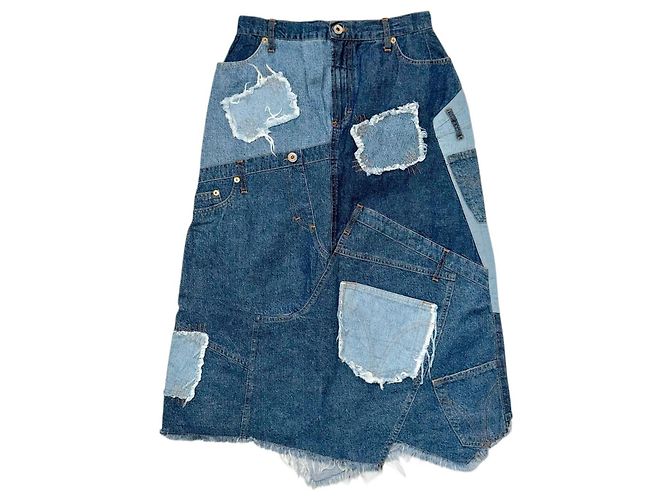 D&G DOLCE & GABBANA VINTAGE PATCHWORK DENIM SKIRT Blue