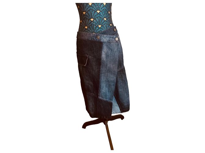 Desigual Patchwork Denim-Wickelrock Schwarz Blau Dunkelblau