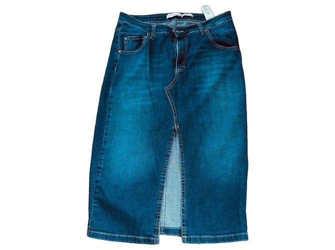 Pleats Please PLEASE Blauer Jeansrock lang mit Schlitz