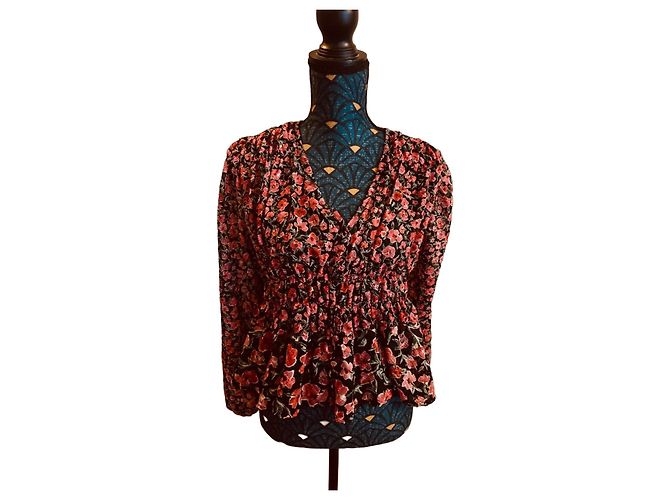 Desigual Floral Plumetis Bluse Schwarz Pink Grün