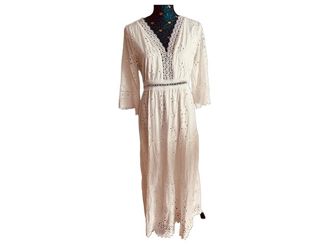 Autre Marque Lajoly & Co Paris Vestido largo blanco de algodón calado