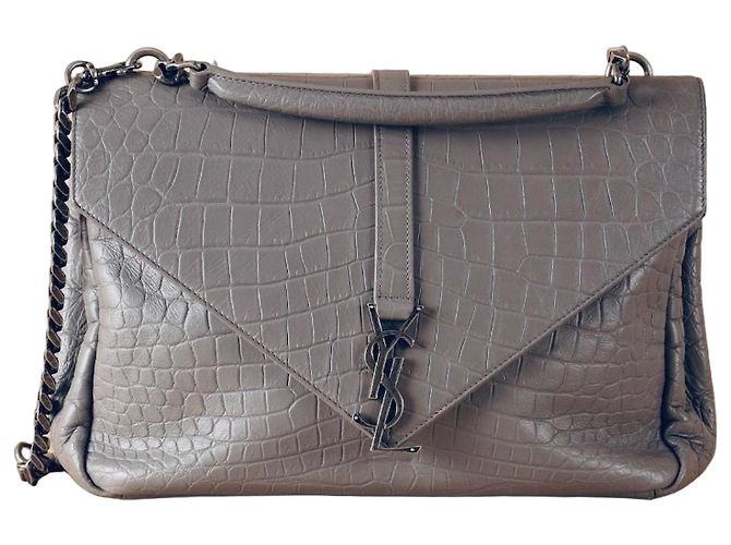 Saint Laurent Collège Handtasche Grau Krokoprägung