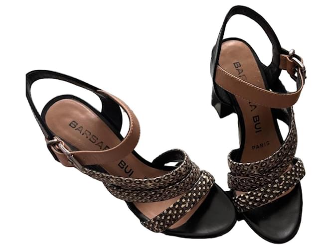 Barbara Bui Bongo Python und Leder Sandalen Braun Schwarz 