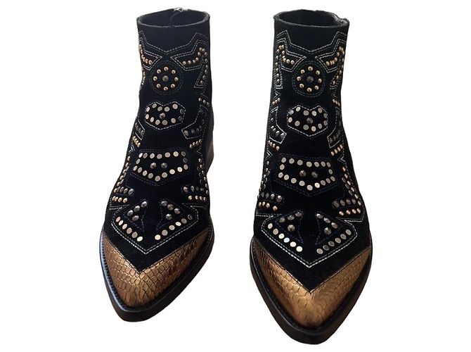 Zadig & Voltaire Tyler Studded Suede Ankle Boots Black Golden