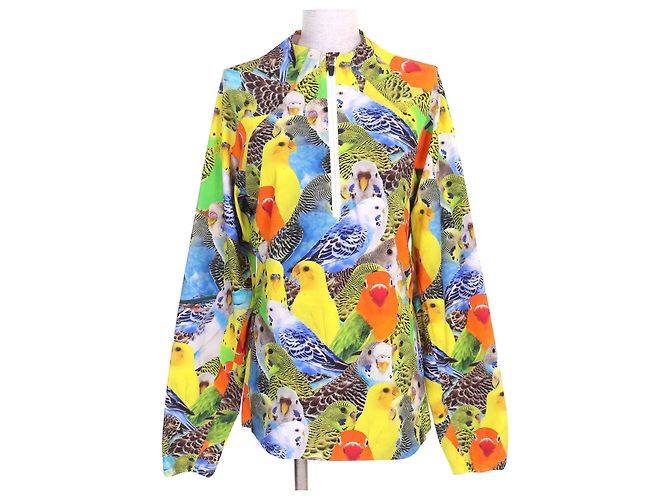 Top a maniche lunghe con mezza zip e stampa pappagallo Anagram di Loewe Multicolore Giallo