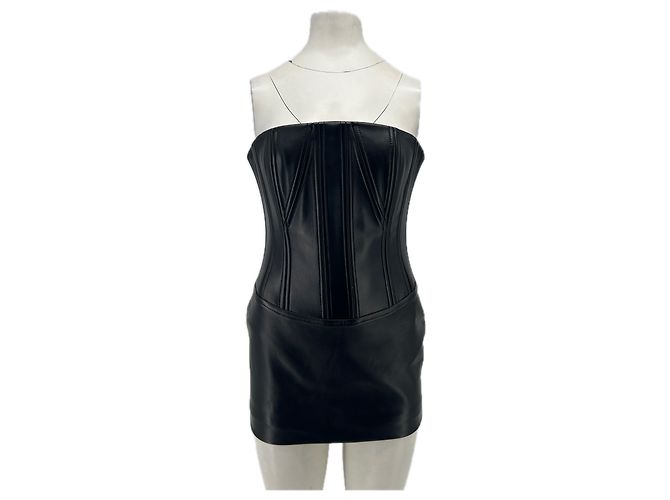 Autre Marque CEREN OCAK Trägerloses Kleid aus Leder schwarz