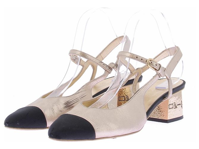 Chanel Slingback Sandalen Gold Leder 39.5 Golden