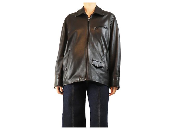 Autre Marque Schwarze Lederjacke mit Reißverschluss - Größe UK 10