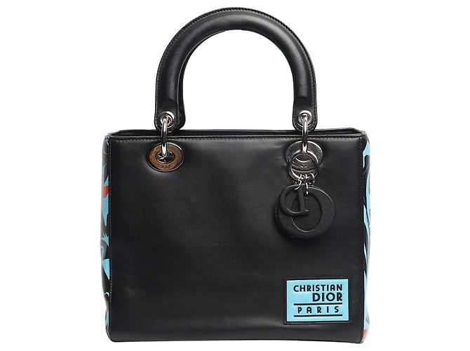 Borsa Lady Dior 2015 floreale nera e blu Nero