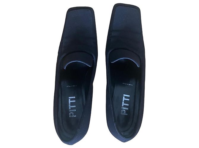 Autre Marque Pitti Black Fabric Square Toe Pumps