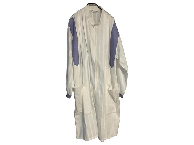 Louis Féraud Camicia Lunga in Cotone Bianco a Righe Blu
