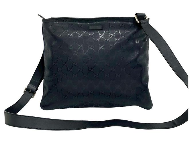 Gucci GG Imprime Logo Pattern Leather Shoulder Bag Navy blue
