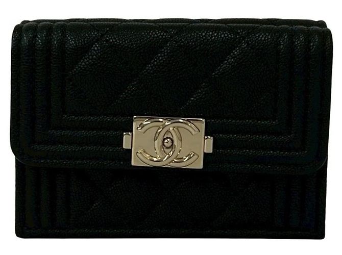 Portafoglio pieghevole Chanel Boy Chanel Coco Mark Nero