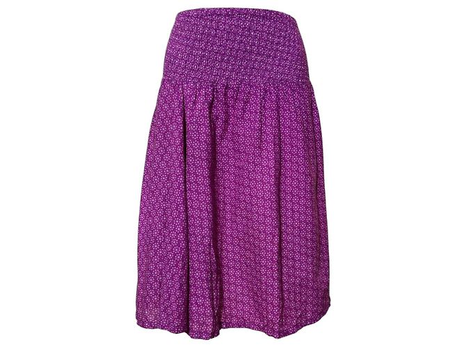 Ganni Saia midi smockada floral roxa Branco Roxo