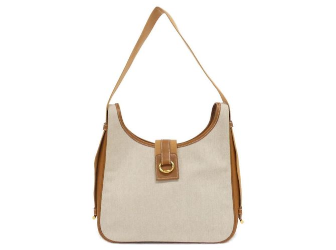 Bolsa Hermès Saco dourada de couro e tecido Dourado
