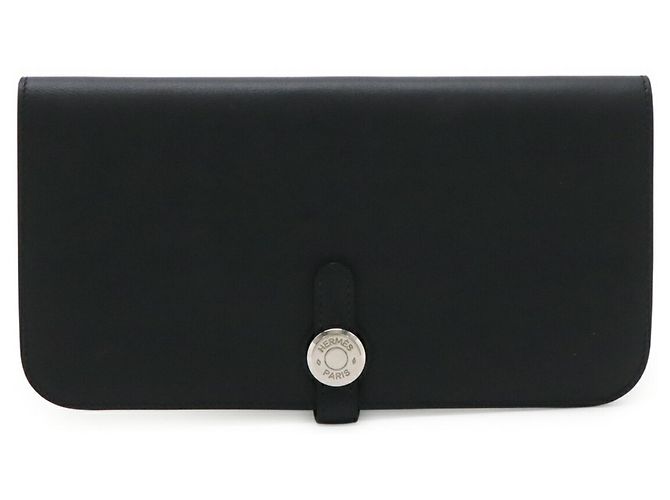 Hermès Hermes Dogon Rect Verso Long Bi-fold Wallet in Black Swift Leather