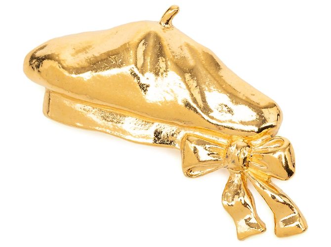 Chanel Gold Plated Beret Hat Brosche Golden