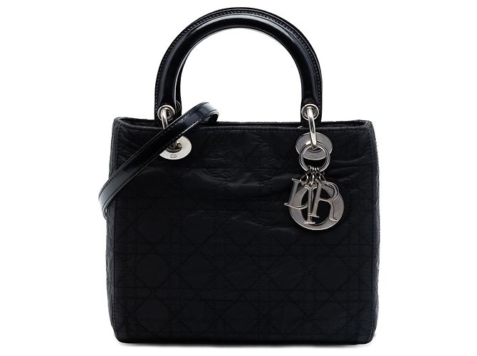 Dior Black Medium Nylon Cannage Lady Dior Nero